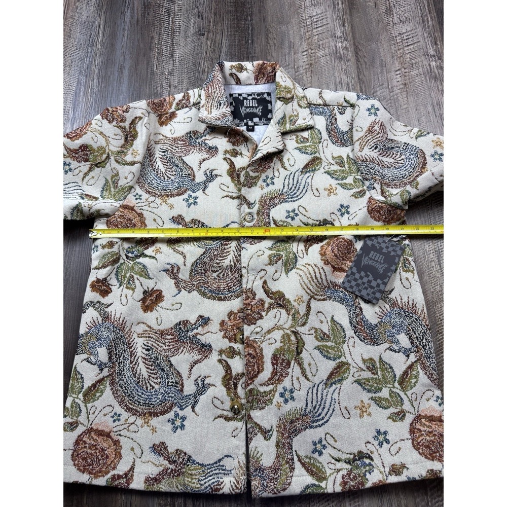 REBEL VENGEANCE Tapestry Floral Dragon Multicolor MOTO WOVEN SHIRT JACKET M NWT - Picture 3 of 6